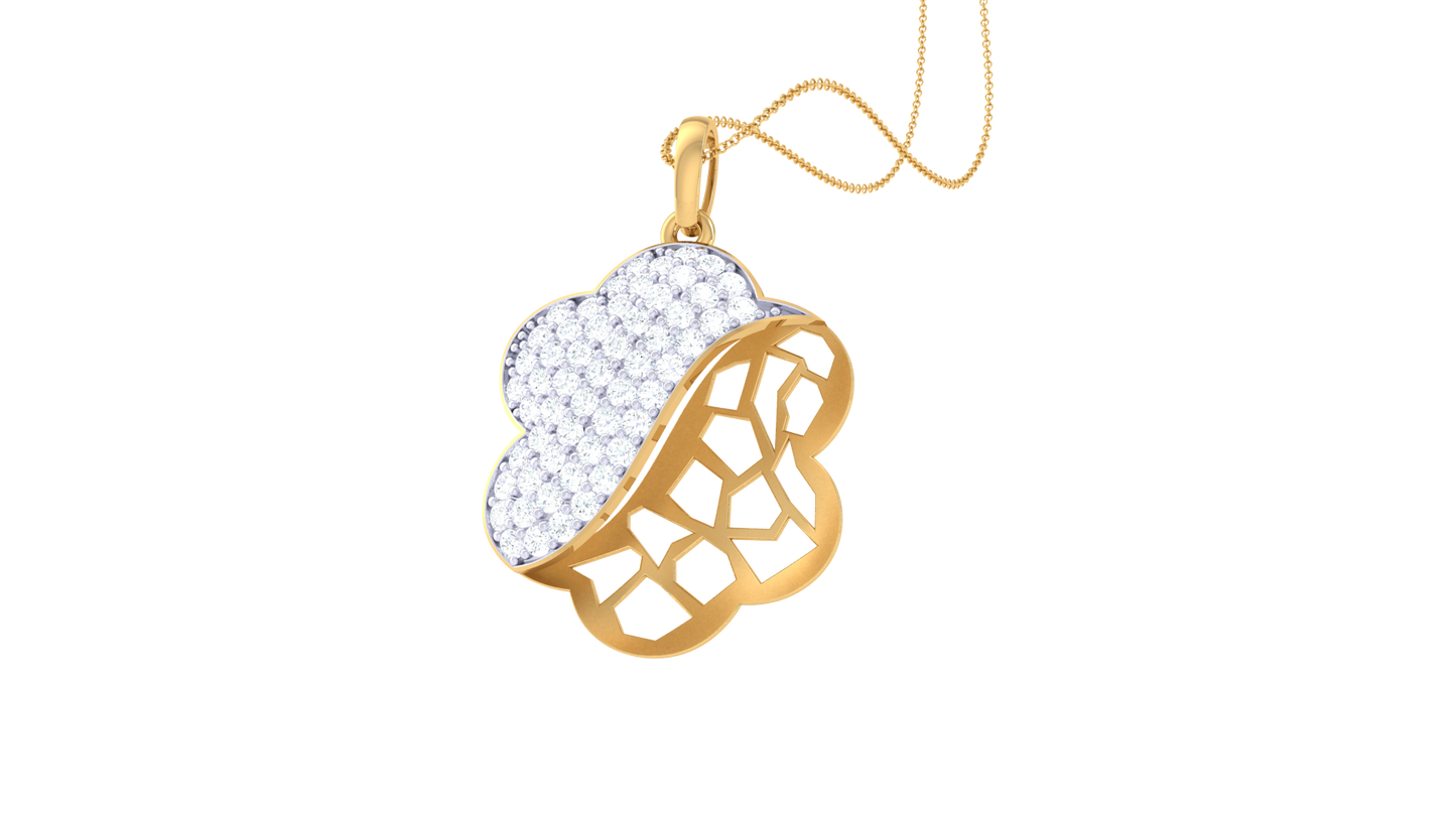 Golden Cloud & Petal Pendent – 0.43 Ct Pave Set Diamonds
