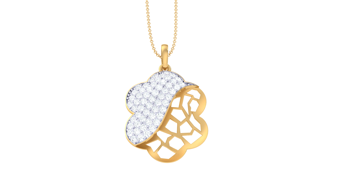 Golden Cloud & Petal Pendent – 0.43 Ct Pave Set Diamonds