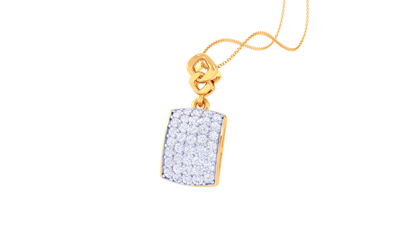 Twisted Rope Lustrous Gold Chain - 0.31 Ct Dazzling Diamond Grid Pendant