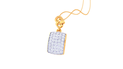 Twisted Rope Lustrous Gold Chain - 0.31 Ct Dazzling Diamond Grid Pendant