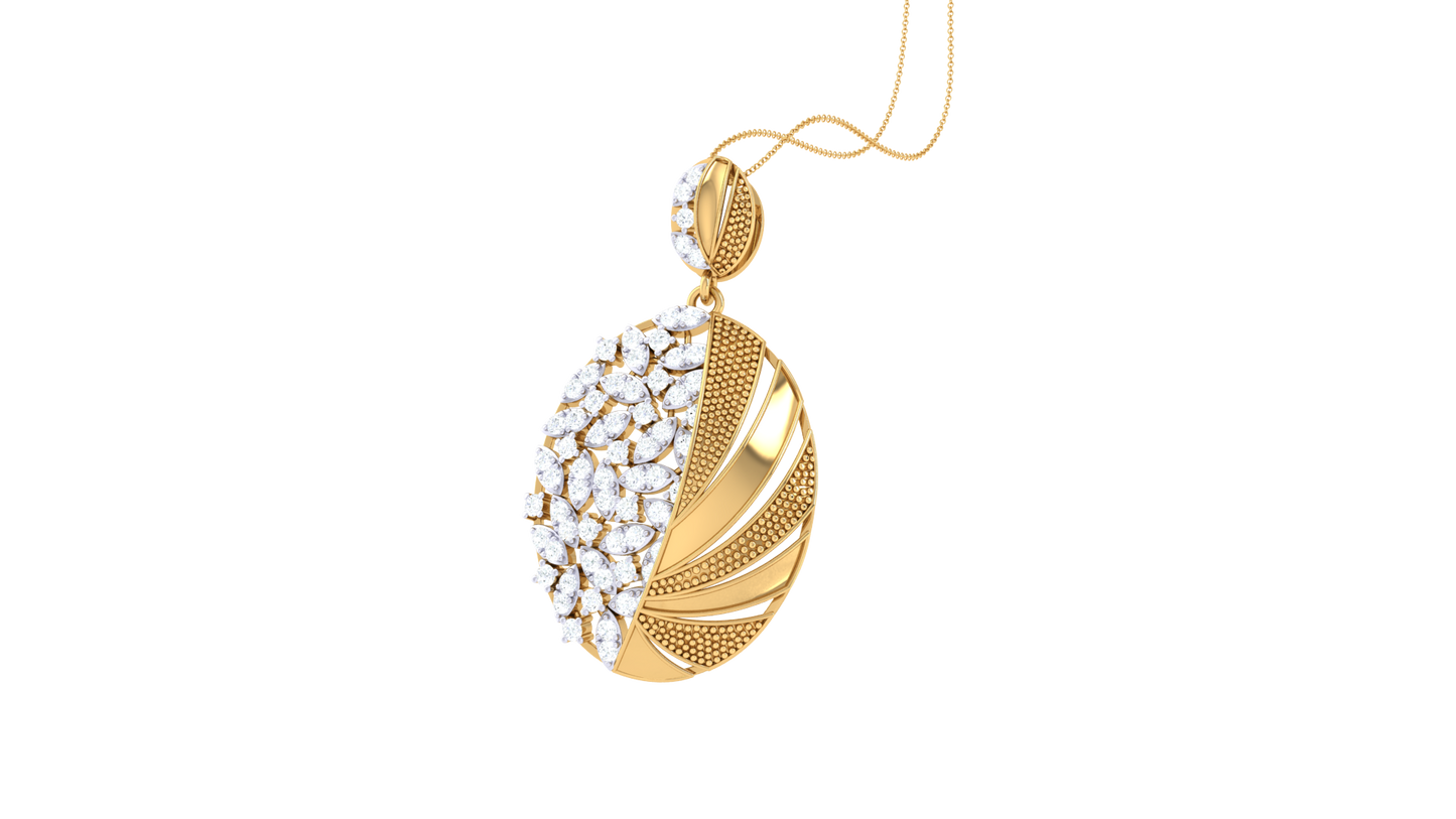 Dual-Texture Oval Pendant In Gold – 0.54 Ct Pave Set Diamonds