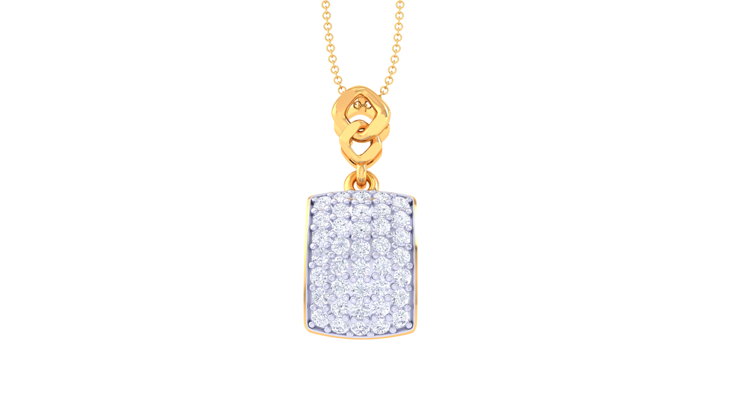 Twisted Rope Lustrous Gold Chain - 0.31 Ct Dazzling Diamond Grid Pendant