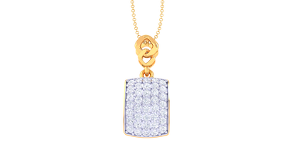Twisted Rope Lustrous Gold Chain - 0.31 Ct Dazzling Diamond Grid Pendant