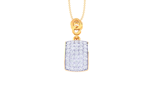 Twisted Rope Lustrous Gold Chain - 0.31 Ct Dazzling Diamond Grid Pendant