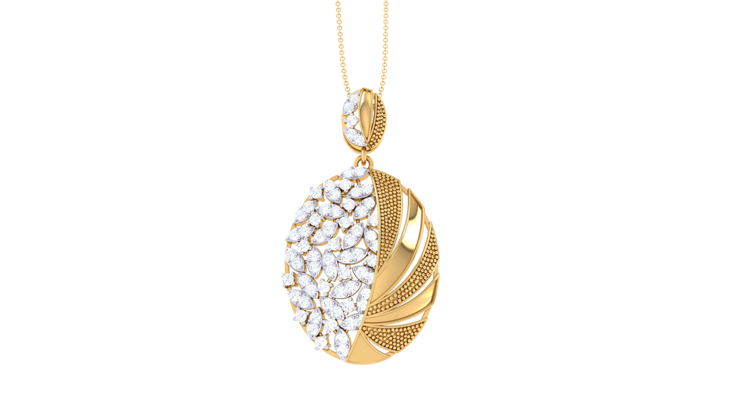 Dual-Texture Oval Pendant In Gold – 0.54 Ct Pave Set Diamonds