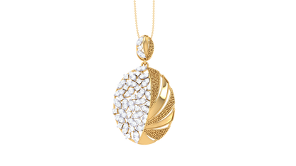 Dual-Texture Oval Pendant In Gold – 0.54 Ct Pave Set Diamonds