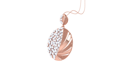 Dual-Texture Oval Pendant In Gold – 0.54 Ct Pave Set Diamonds