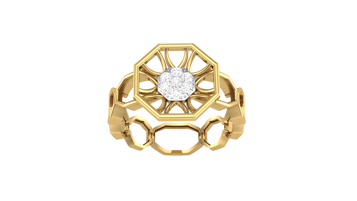 Fleuron Hexa Radiant - 0.11 Ct Round Diamond Ring in Sculpted Gold