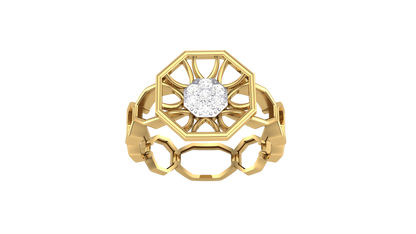 Fleuron Hexa Radiant - 0.11 Ct Round Diamond Ring in Sculpted Gold