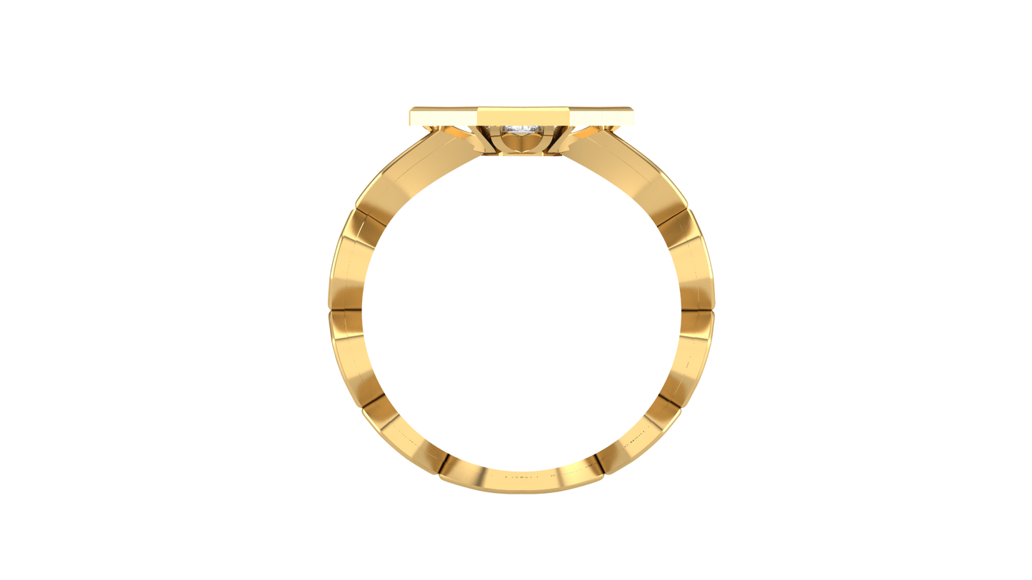 Fleuron Hexa Radiant - 0.11 Ct Round Diamond Ring in Sculpted Gold