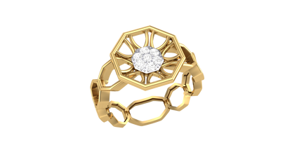 Fleuron Hexa Radiant - 0.11 Ct Round Diamond Ring in Sculpted Gold