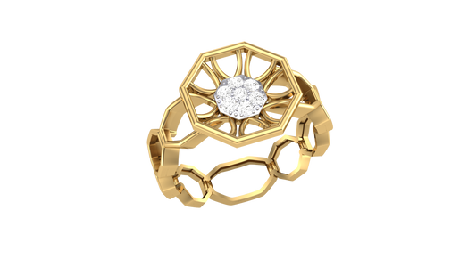 Fleuron Hexa Radiant - 0.11 Ct Round Diamond Ring in Sculpted Gold