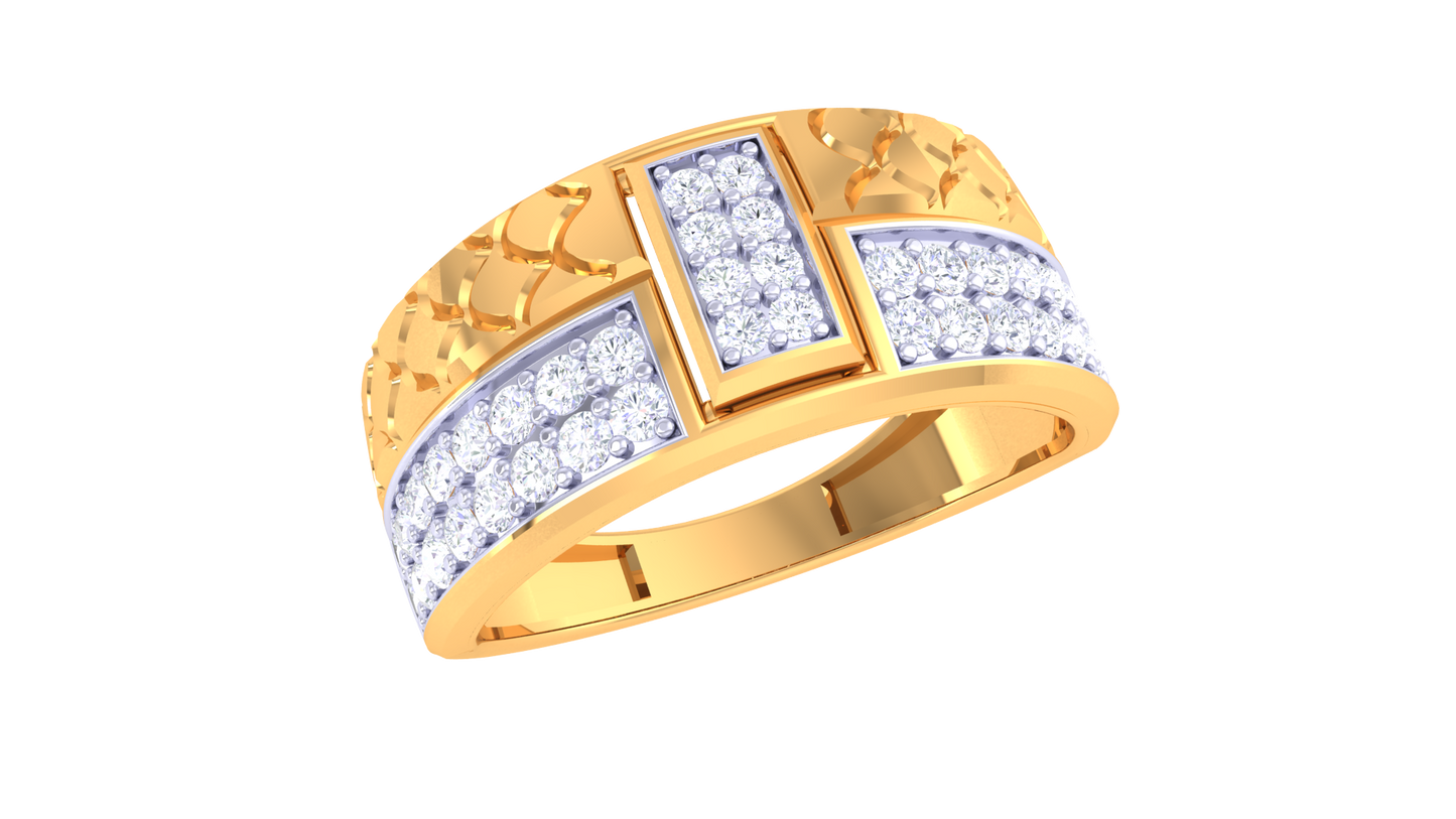 Éclat Rectiligne Luxe – 0.47 Ct  Cut & Round Diamond Gold Ring