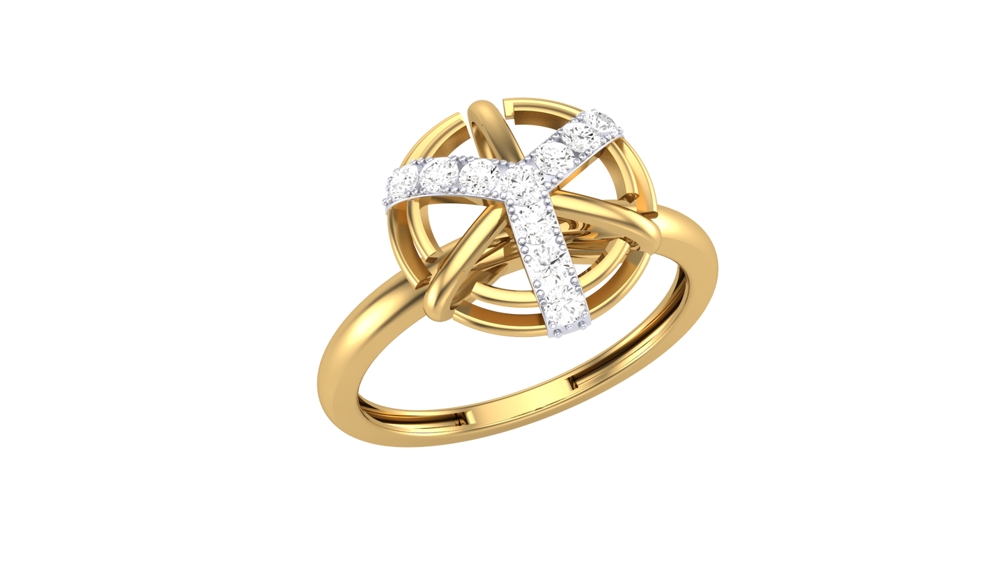 Fleuron Celestia Cross Ring - 0.19 Ct Round Brilliant Cut Diamond