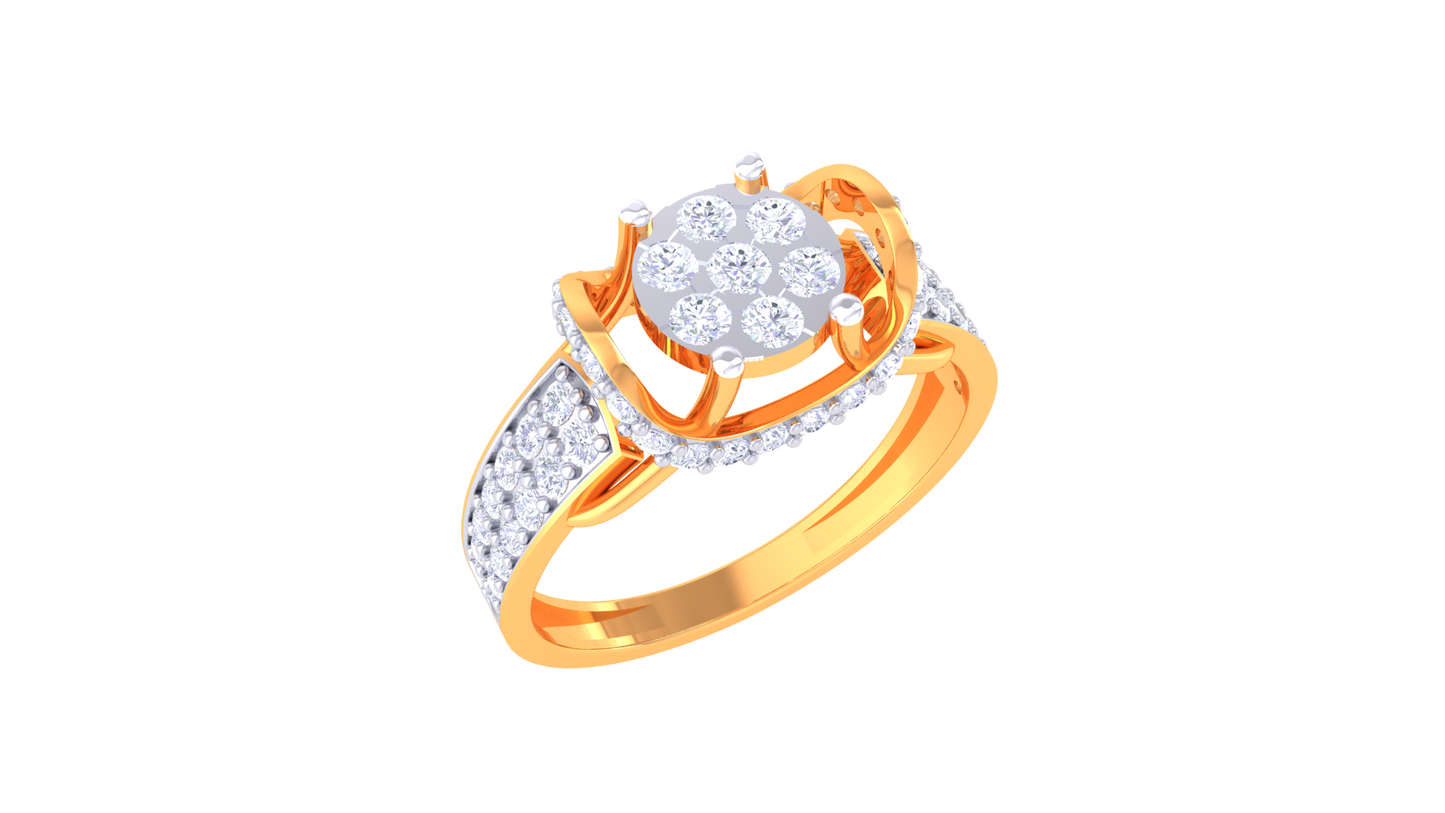 Éclat Centralité Radieuse – 0.66 Ct Round Diamond Cluster Gold Ring
