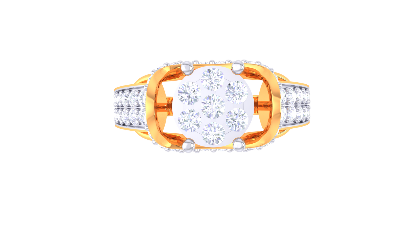 Éclat Centralité Radieuse – 0.66 Ct Round Diamond Cluster Gold Ring