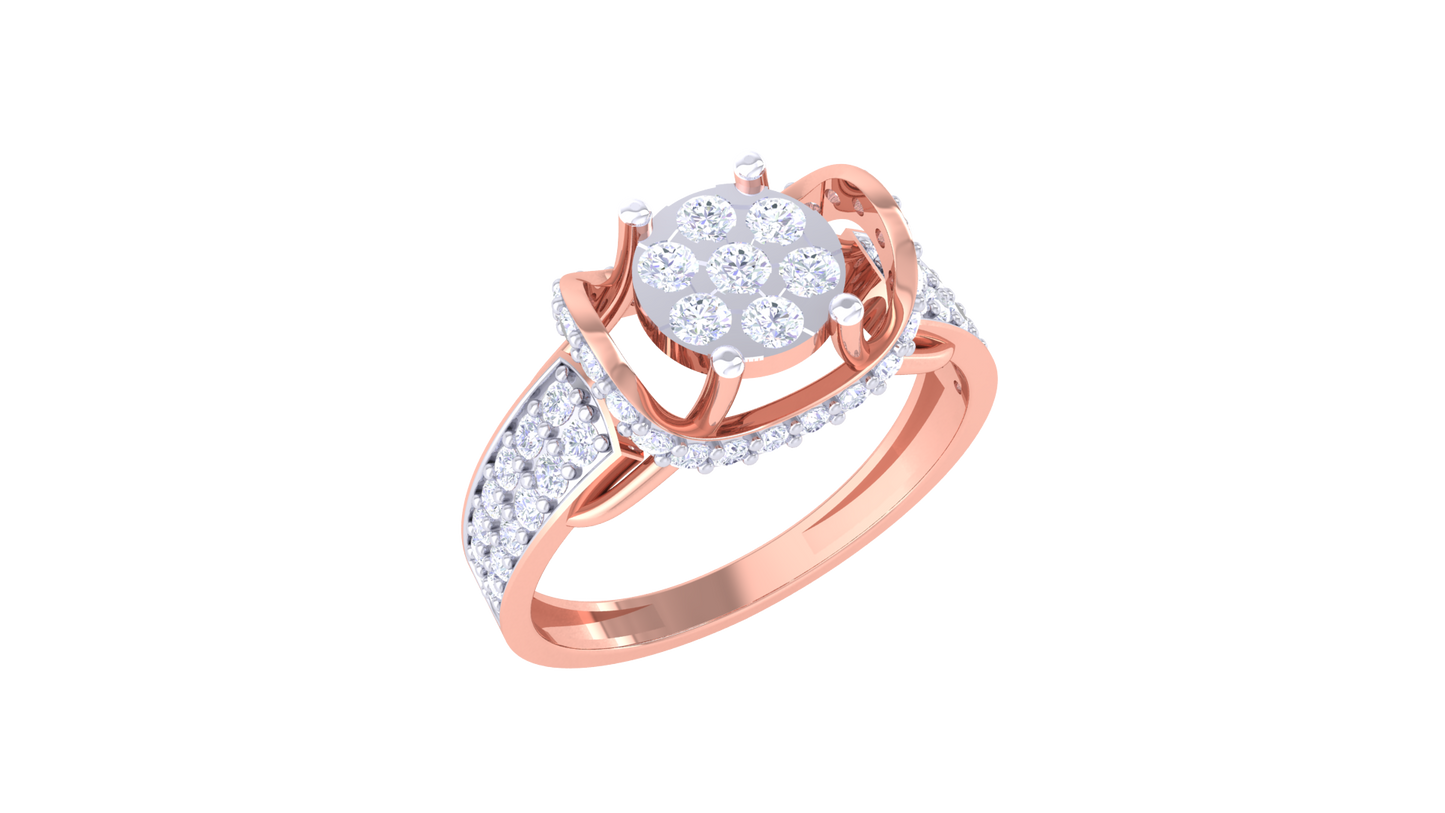 Éclat Centralité Radieuse – 0.66 Ct Round Diamond Cluster Gold Ring