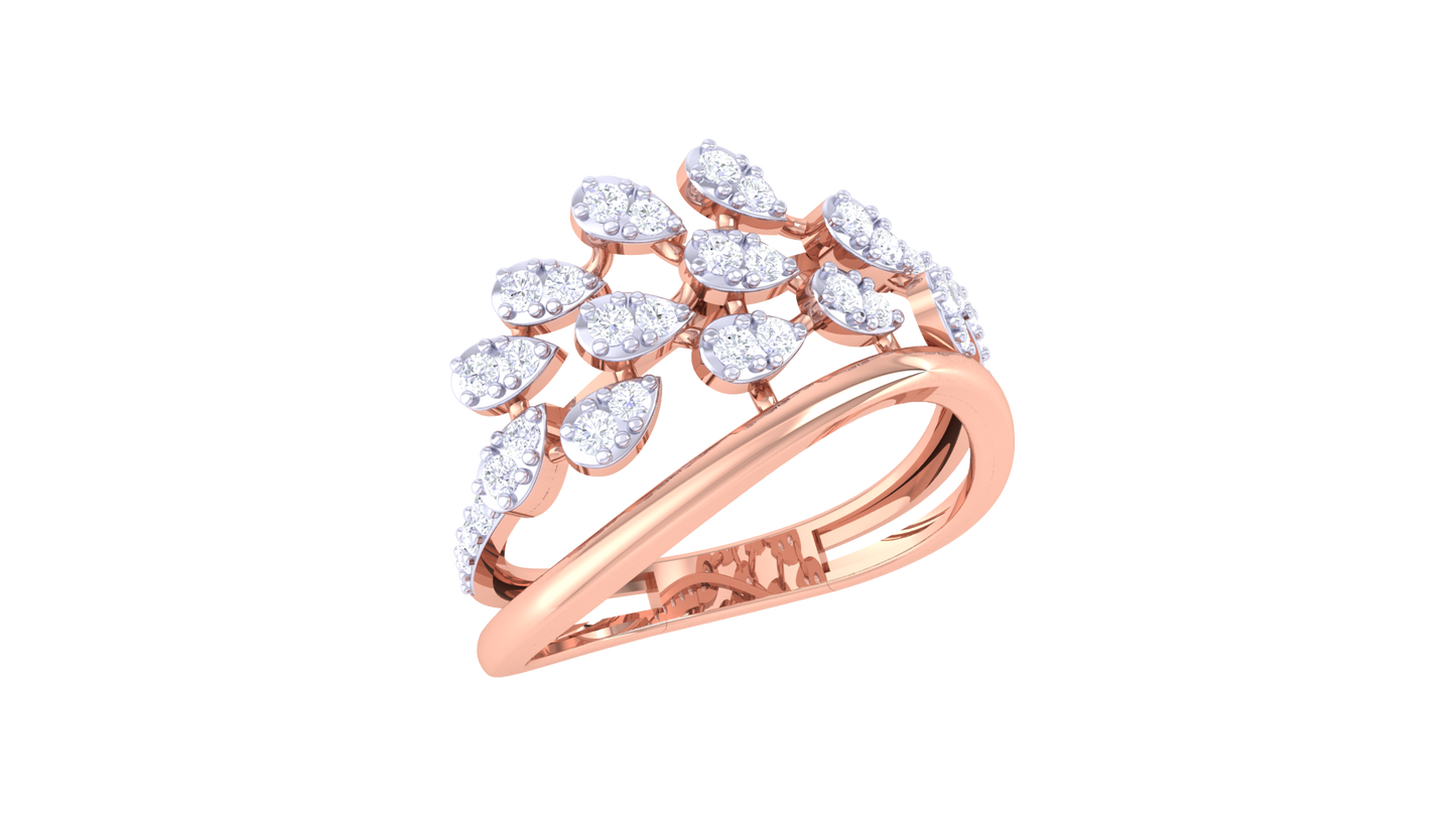Lumiere Cascade Teardrop Ring In Rose Gold – 0.30 Ct Brilliant Cut Diamonds