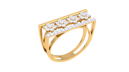 Eclat Floral Cascade Ring In Gold – 0.34 Ct Diamond With Dual-Band Harmony With Blooming Brilliance