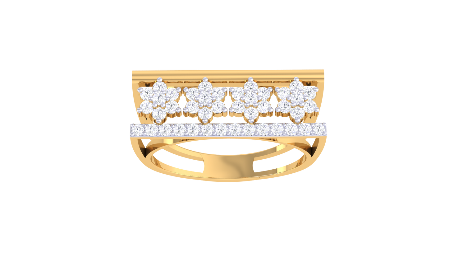 Eclat Floral Cascade Ring In Gold – 0.34 Ct Diamond With Dual-Band Harmony With Blooming Brilliance