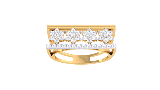 Eclat Floral Cascade Ring In Gold – 0.34 Ct Diamond With Dual-Band Harmony With Blooming Brilliance