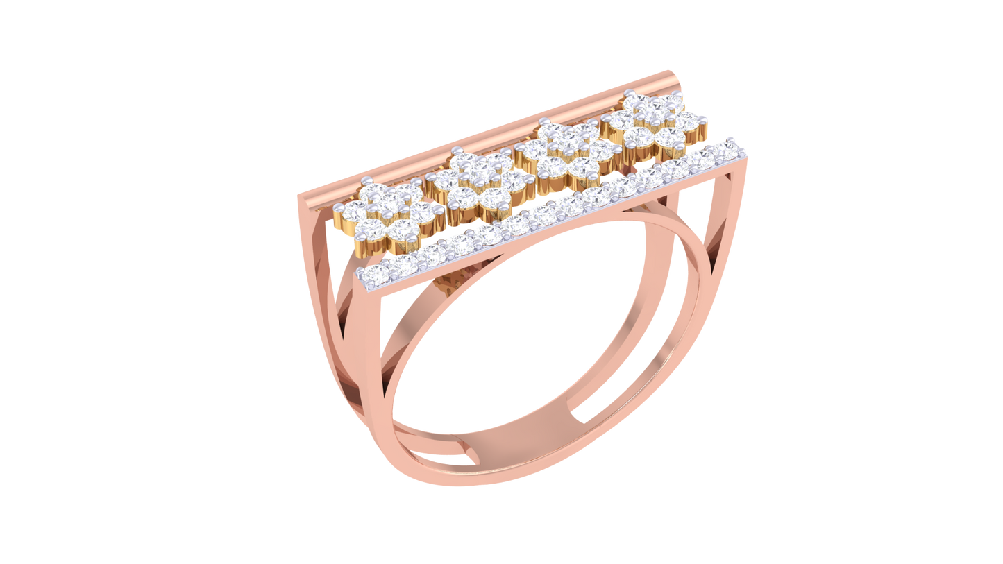 Eclat Floral Cascade Ring In Gold – 0.34 Ct Diamond With Dual-Band Harmony With Blooming Brilliance