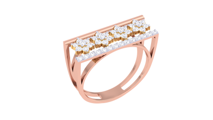 Eclat Floral Cascade Ring In Gold – 0.34 Ct Diamond With Dual-Band Harmony With Blooming Brilliance