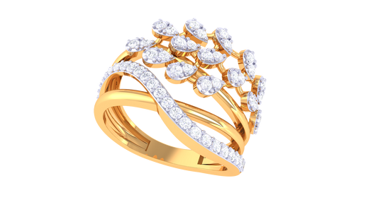 Lumiere Verdant Cascade Ring In Interwoven Gold – 0.40 Ct Dazzling Diamonds