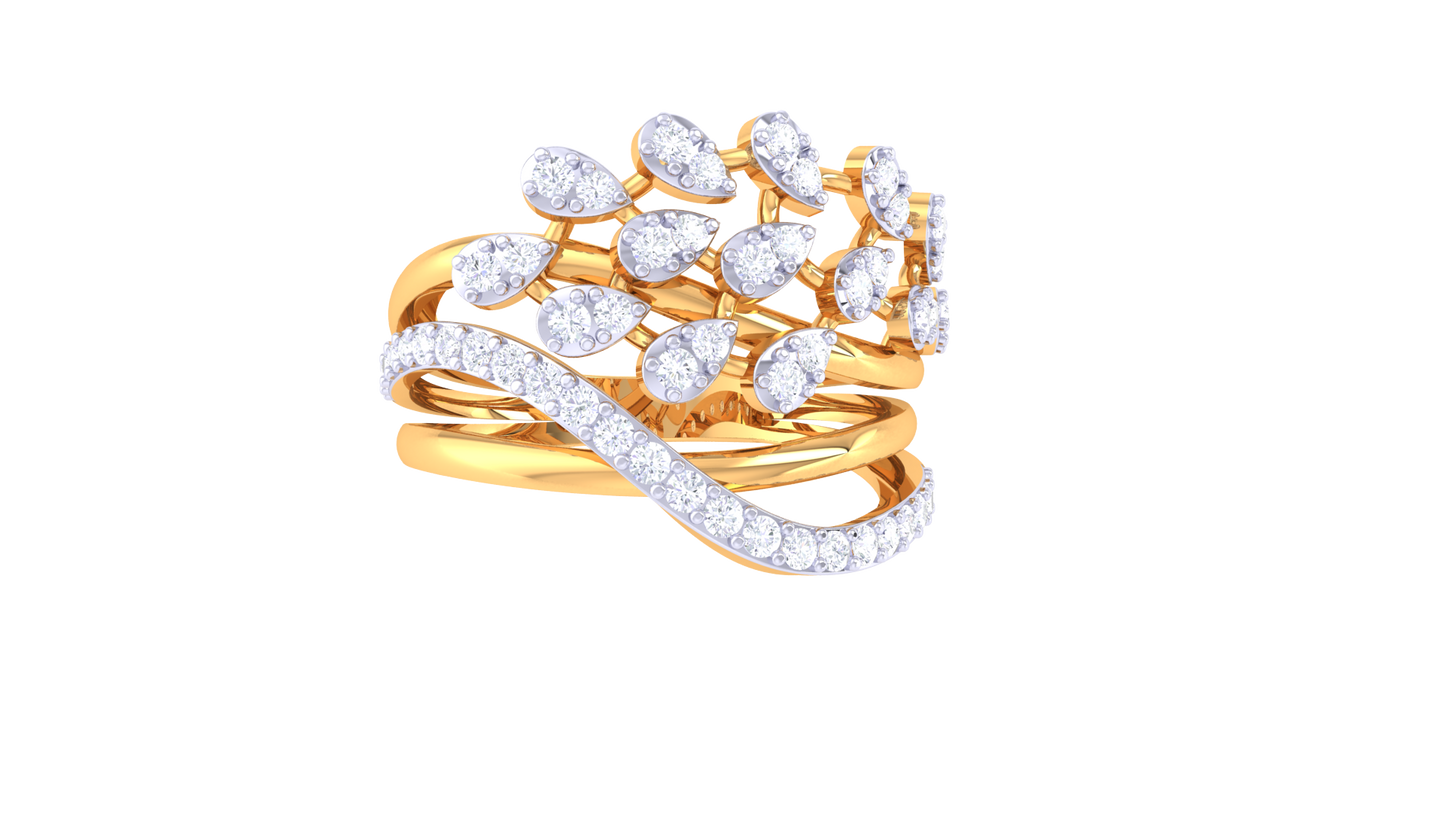 Lumiere Verdant Cascade Ring In Interwoven Gold – 0.40 Ct Dazzling Diamonds