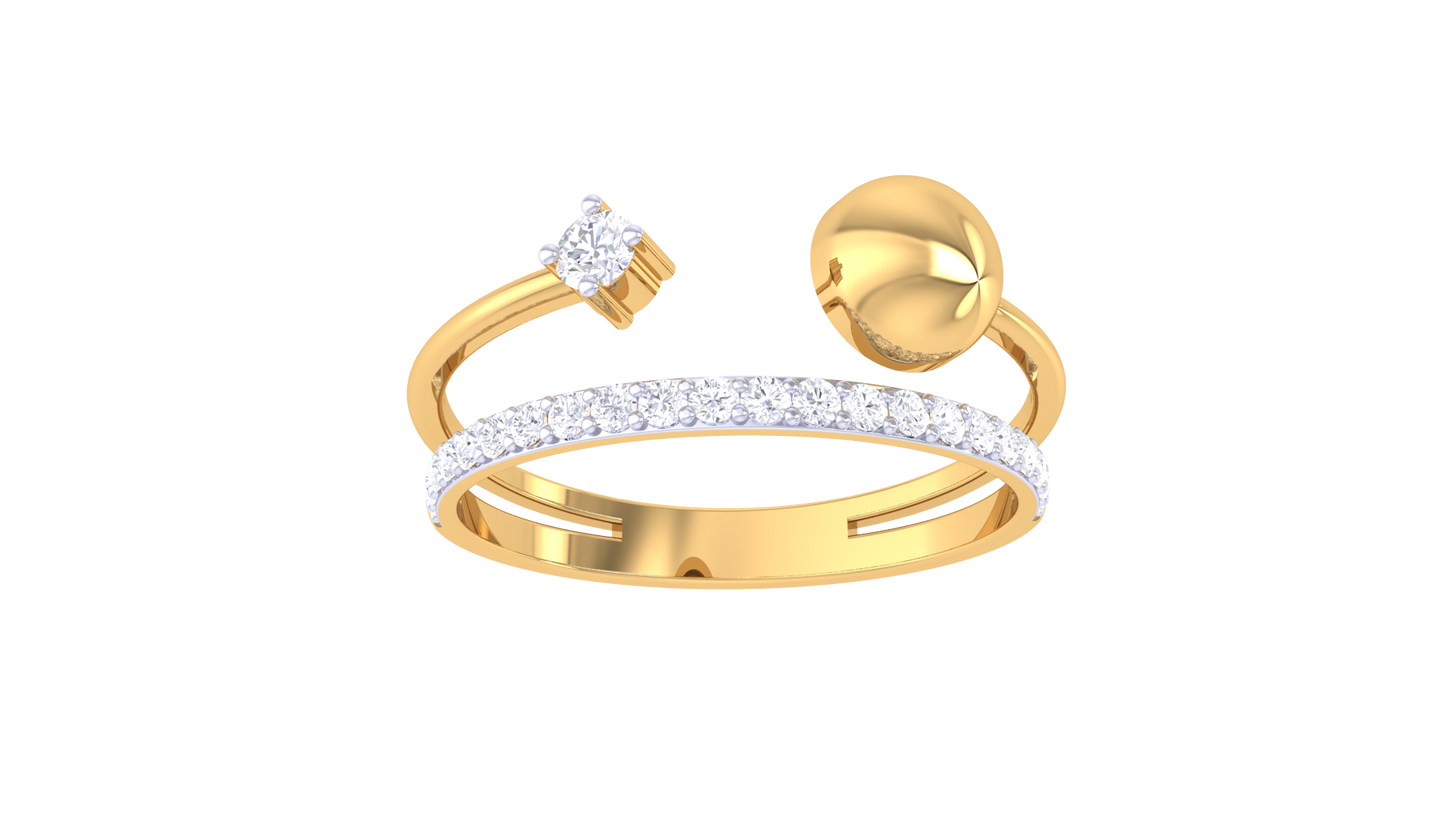 Iconique Open-Band Ring In Yellow Gold – 0.17 Ct Pave Set Diamonds With Sculptural Contrast with Dome & Solitaire Spark