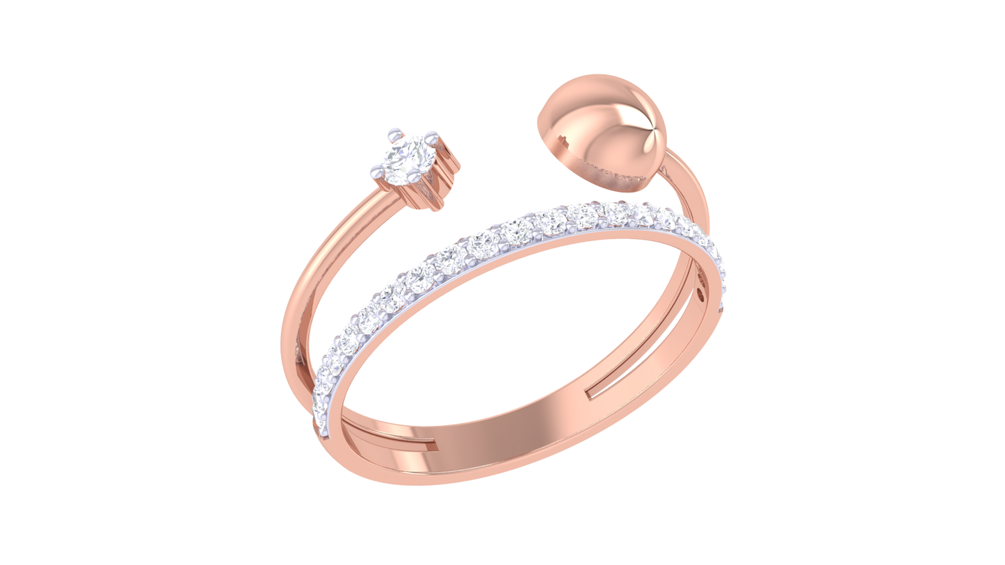 Iconique Open-Band Ring In Yellow Gold – 0.17 Ct Pave Set Diamonds With Sculptural Contrast with Dome & Solitaire Spark