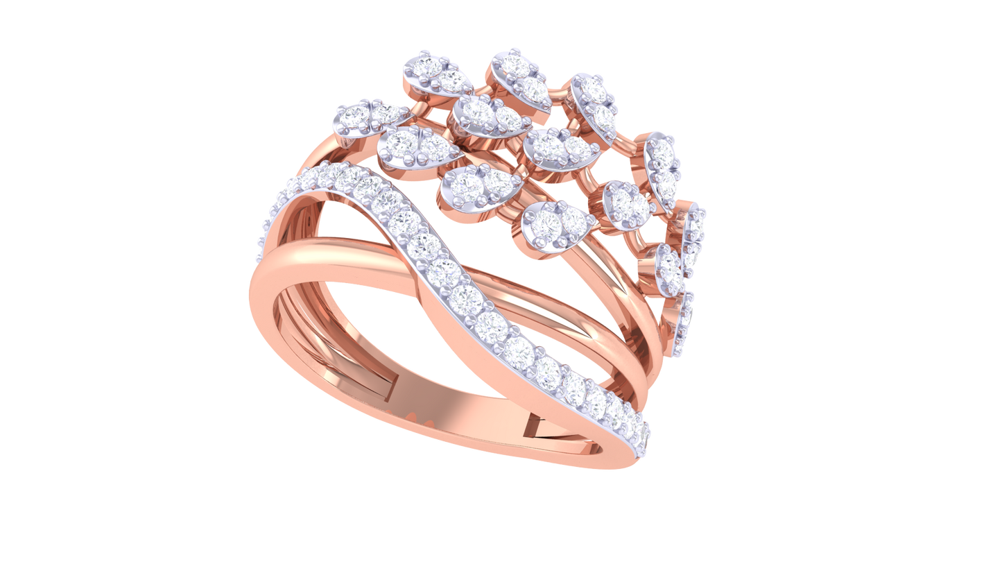 Lumiere Verdant Cascade Ring In Interwoven Gold – 0.40 Ct Dazzling Diamonds