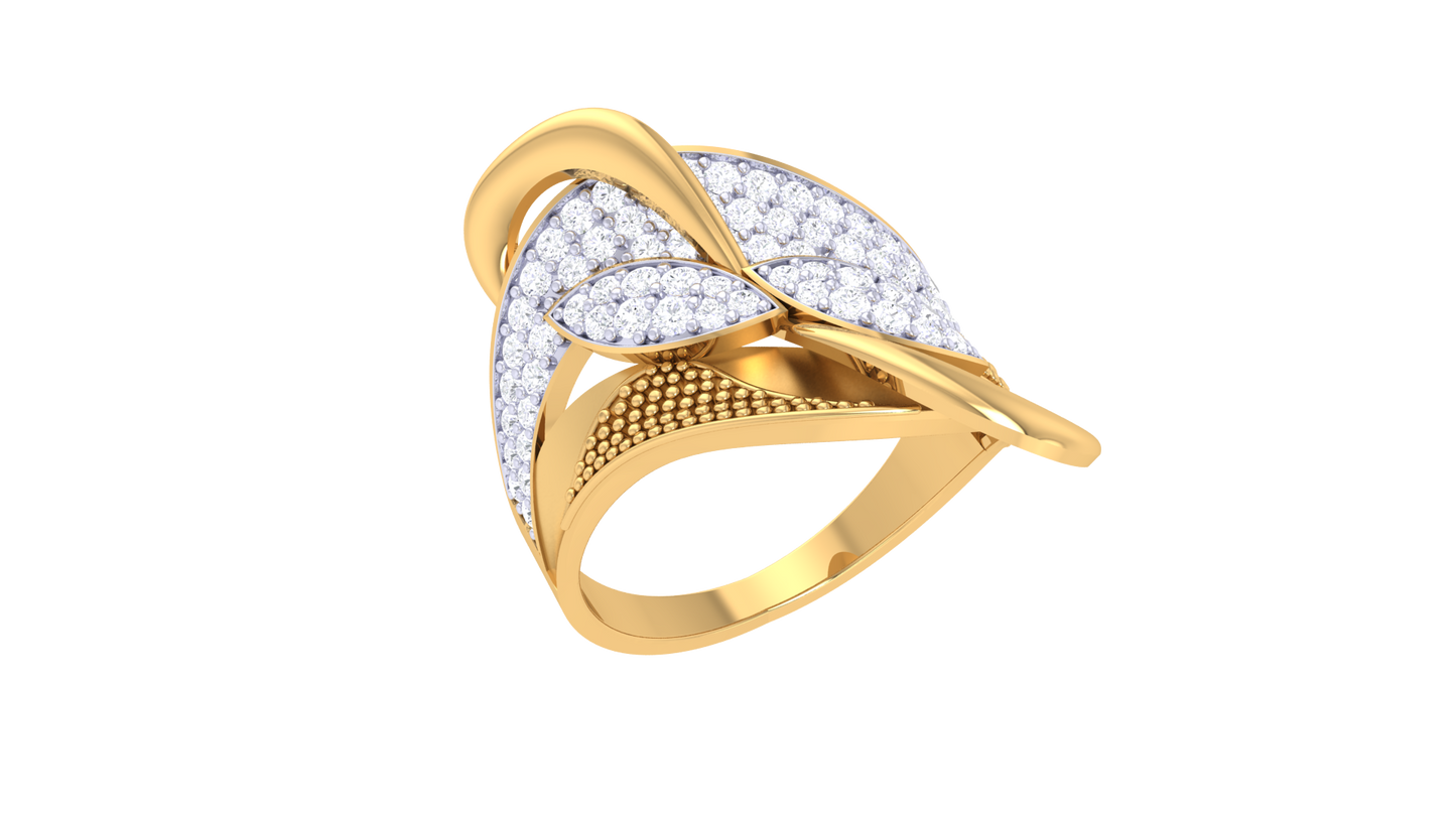 Lumiere Leaf-Embrace Ring In Gold – 0.53 Ct Pave Set Diamonds Adding Textured Elegance with Organic Radiance