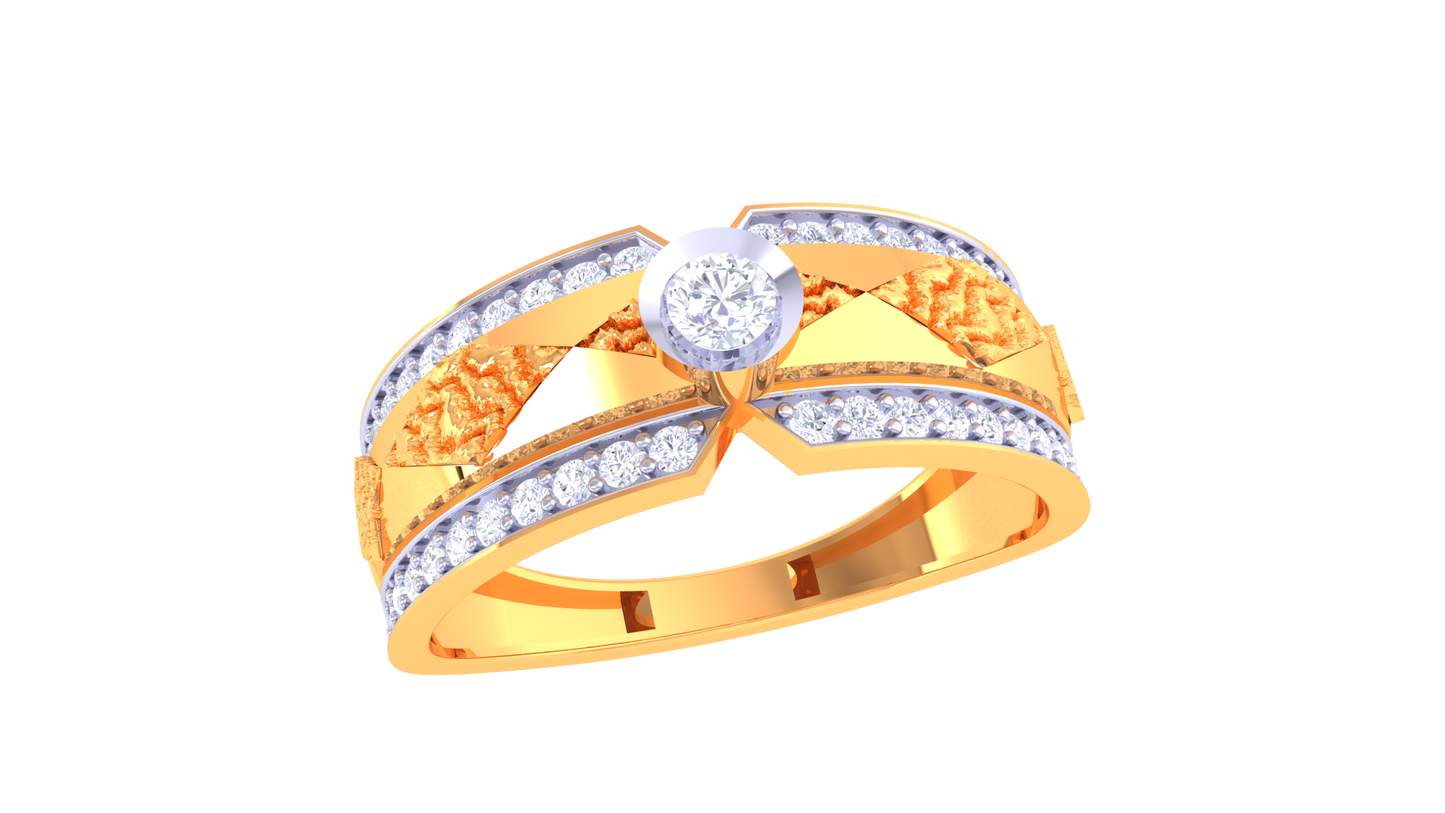 Trilune Astra Motif – 0.45 Ct Round Diamond Gold Ring
