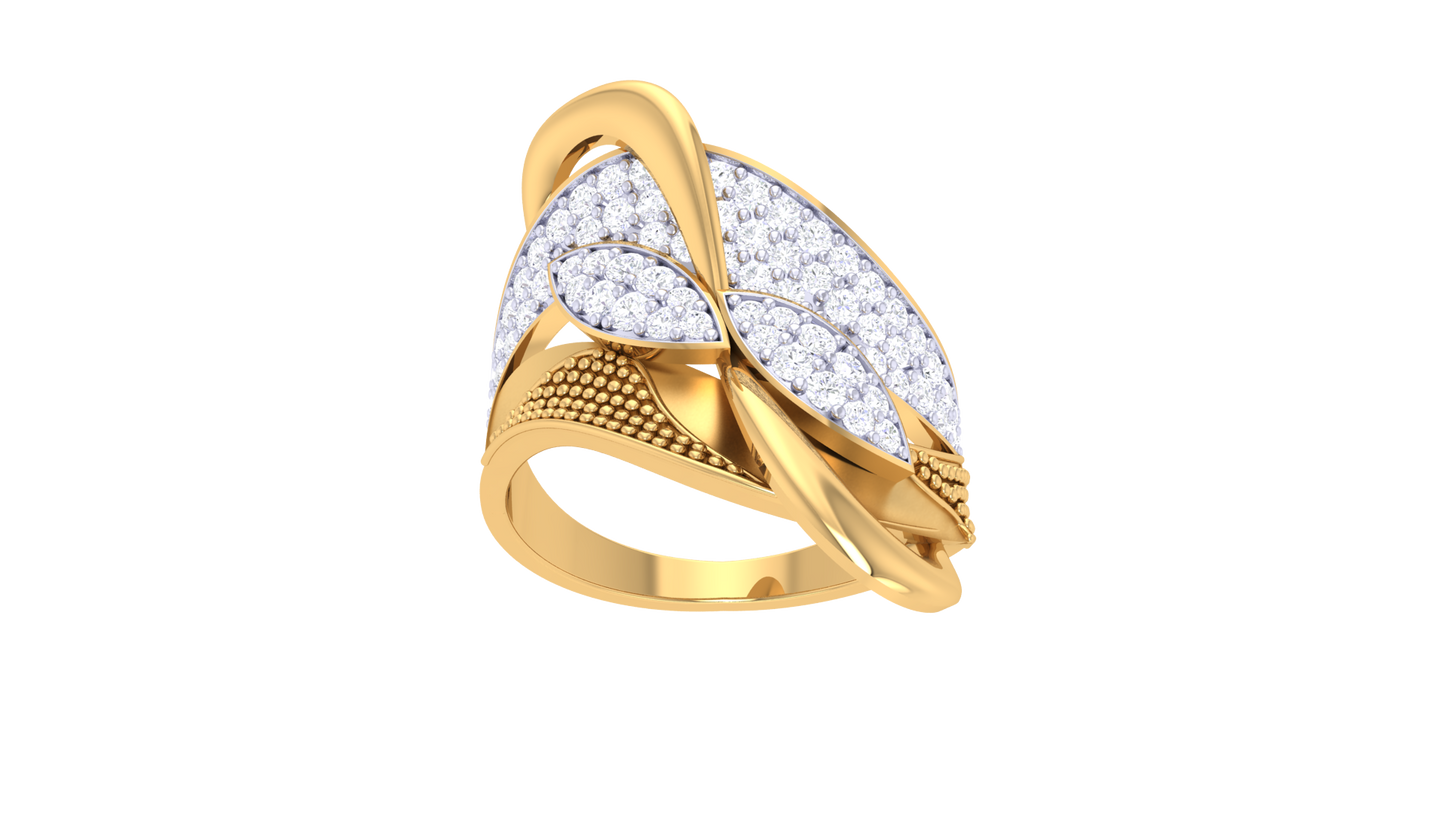 Lumiere Leaf-Embrace Ring In Gold – 0.53 Ct Pave Set Diamonds Adding Textured Elegance with Organic Radiance