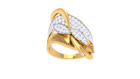 Lumiere Leaf-Embrace Ring In Gold – 0.53 Ct Pave Set Diamonds Adding Textured Elegance with Organic Radiance
