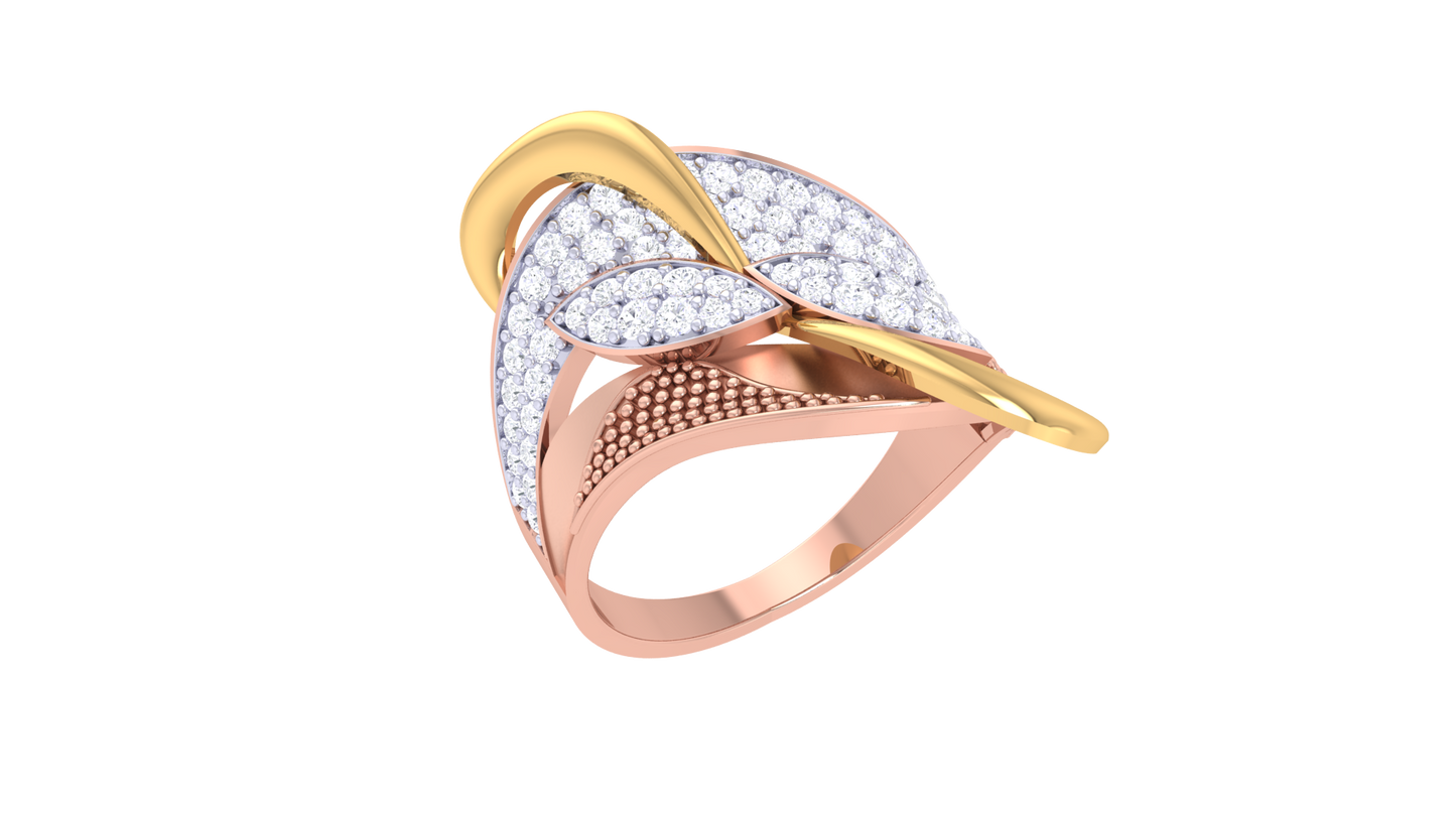 Lumiere Leaf-Embrace Ring In Gold – 0.53 Ct Pave Set Diamonds Adding Textured Elegance with Organic Radiance