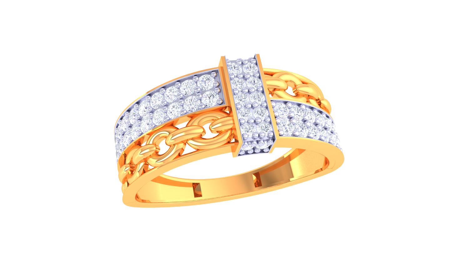 Iconique Signature Chain Ring In Gold  – 0.57 Ct Pave Set Diamonds