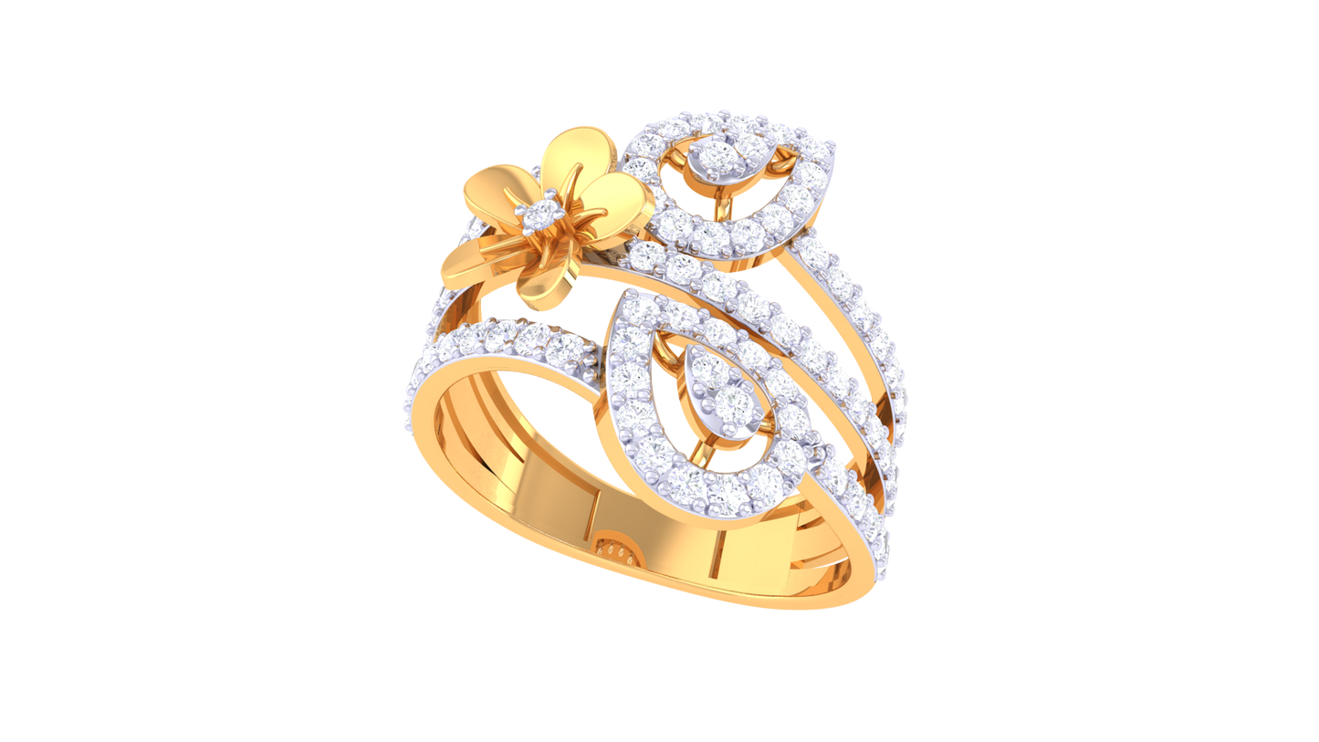 Eclat Floral Majesty Ring In Gold – 0.72 Ct Dazzling Diamonds