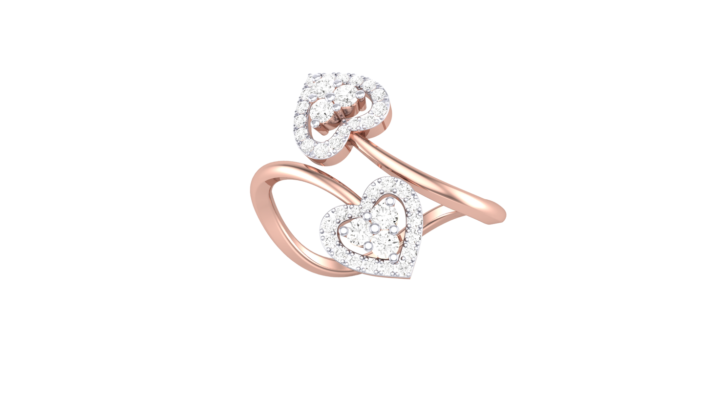 Lumiere Twin Heart Rose Gold Ring - 0.35 Ct Round Diamonds