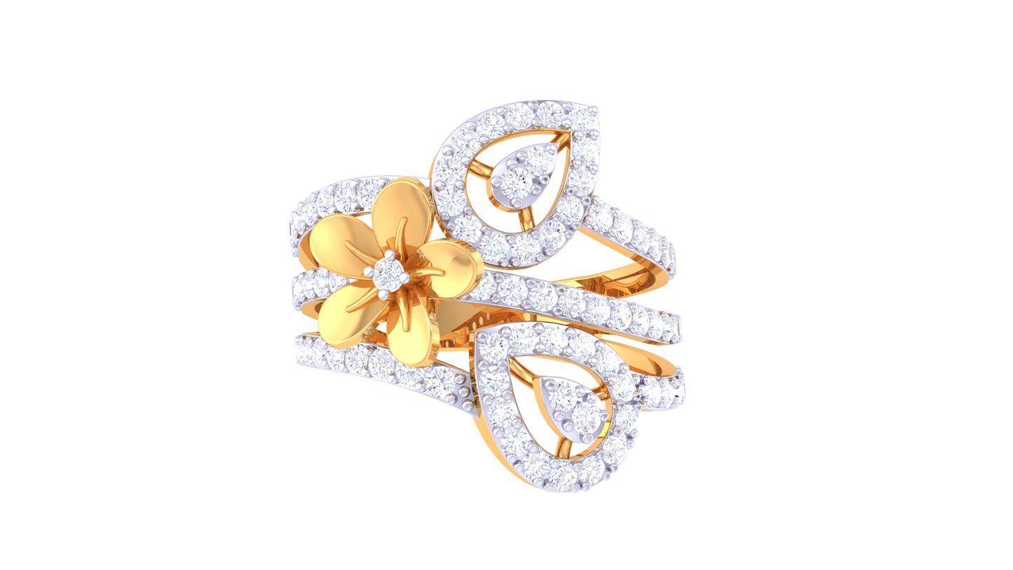 Eclat Floral Majesty Ring In Gold – 0.72 Ct Dazzling Diamonds