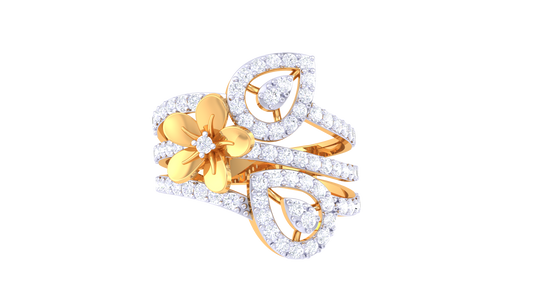Eclat Floral Majesty Ring In Gold – 0.72 Ct Dazzling Diamonds