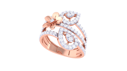 Eclat Floral Majesty Ring In Gold – 0.72 Ct Dazzling Diamonds