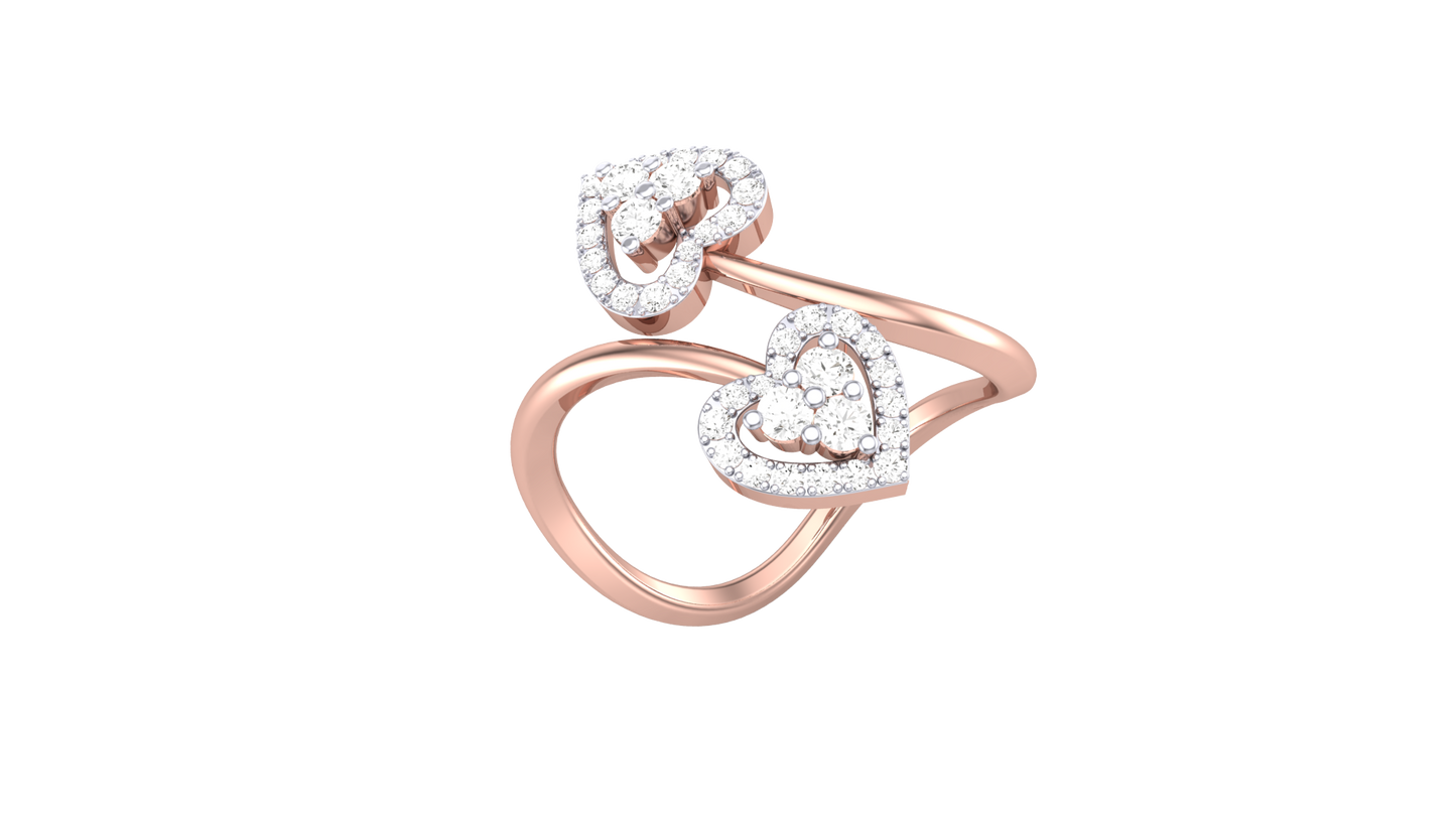 Lumiere Twin Heart Rose Gold Ring - 0.35 Ct Round Diamonds