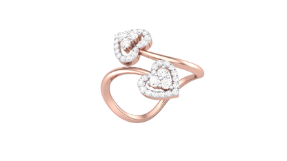 Lumiere Twin Heart Rose Gold Ring - 0.35 Ct Round Diamonds
