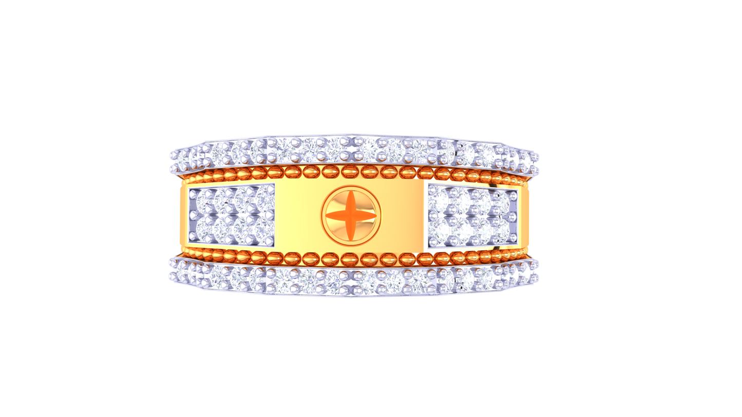 Iconique Chain Motif Statement Band – 0.59 Ct  Pavé Diamonds Gold Ring