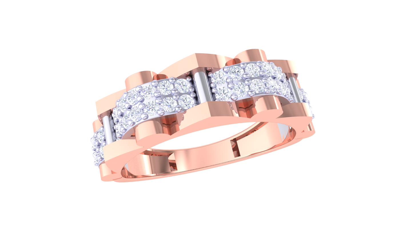 Iconique Architectural Band – 0.64 Ct Link Pavé Diamonds Gold Ring