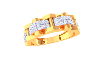Iconique Architectural Band – 0.64 Ct Link Pavé Diamonds Gold Ring