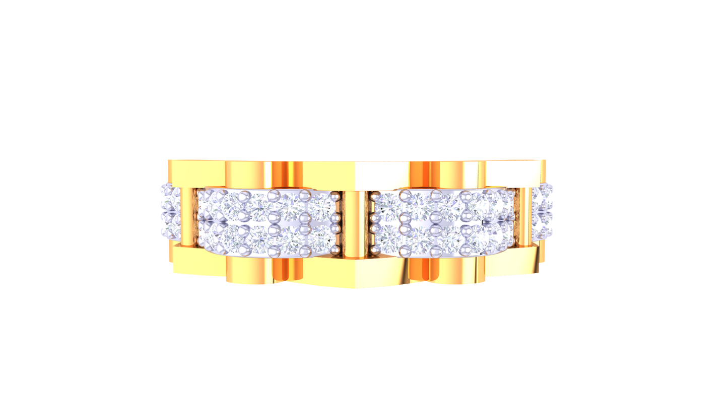 Iconique Architectural Band – 0.64 Ct Link Pavé Diamonds Gold Ring