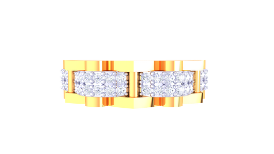 Iconique Architectural Band – 0.64 Ct Link Pavé Diamonds Gold Ring